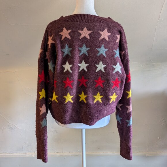 wildfox cropped pullover star sweater in burgundy/maroon ASO andi mack (small) - Picture 5 of 7